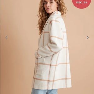 Marine Layer Liverpool Shawl Collar Coatigan in Cream/Camel Windowpane
